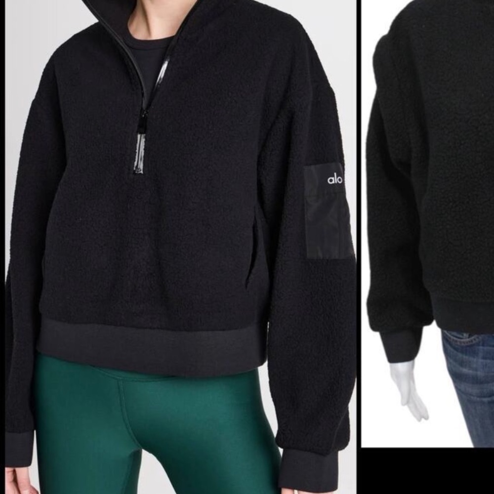 ALO Yoga Black Sherpa half zip Turtleneck Pullover